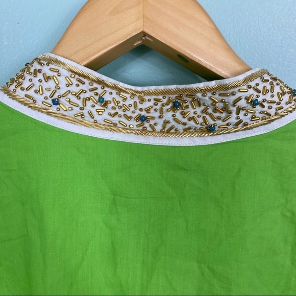 Nicoblu Madison Tunic in Lime Green Embellished in Gold & Semiprecious Stones 4X - Picture 7 of 8